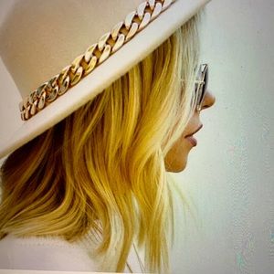 Cream Stylish Chain Decorated HAT NEW OS